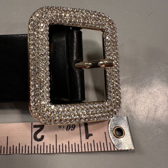Statement Rhinestone Belt Square Buckle Women Black - Picture 9 of 12